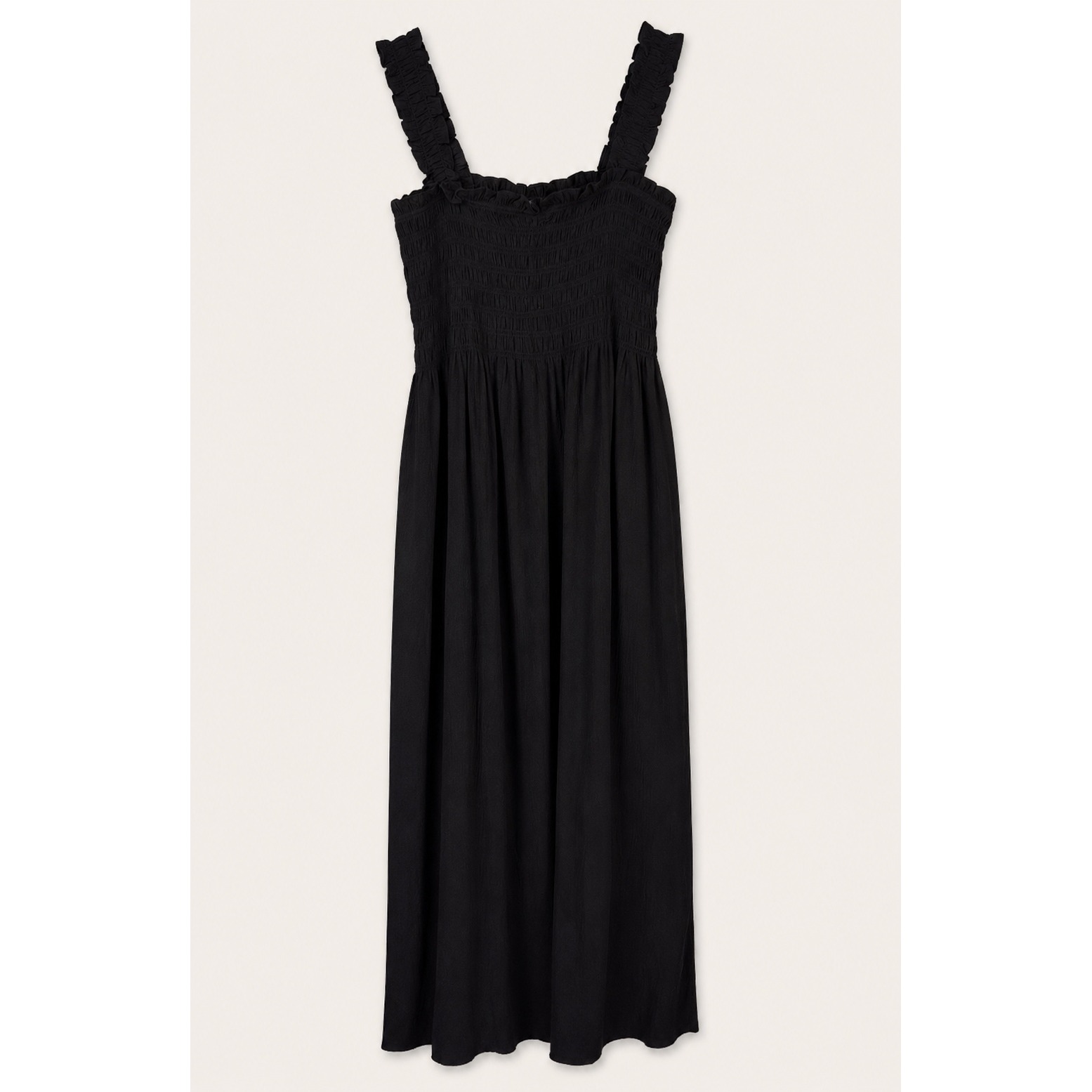 Calvin Klein Maxi Dress Black Smocked Ruffle Strap Side Slits Womens Size 4